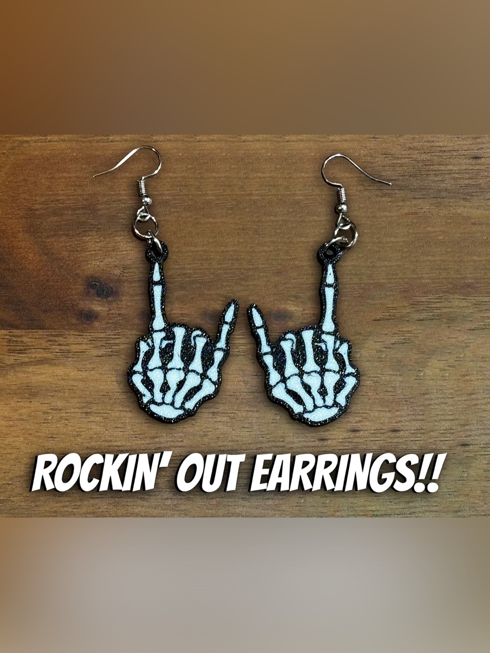 Skeleton Hand Dangle Earrings - Black and White